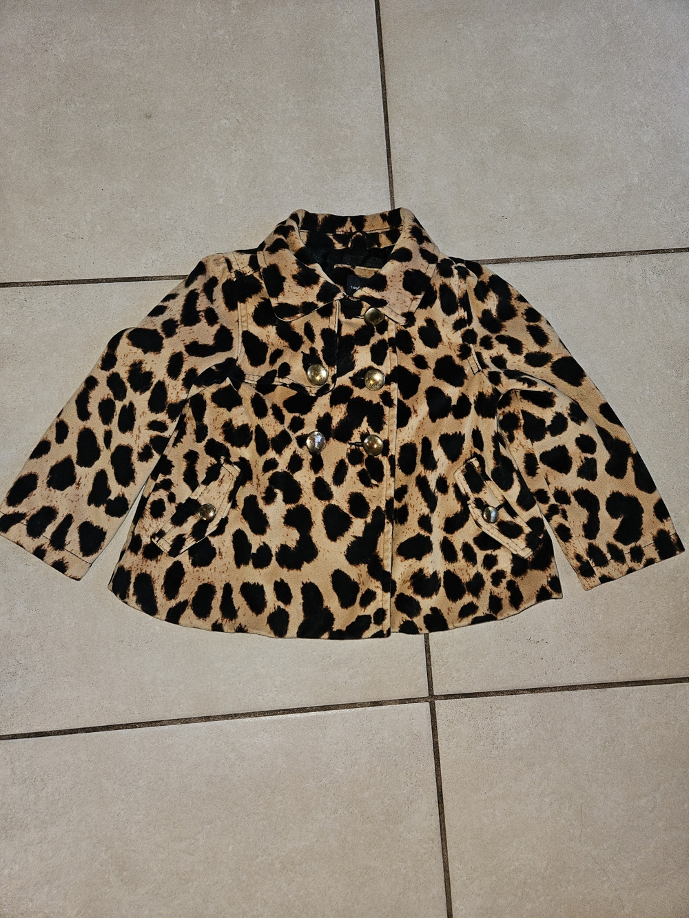 GAP Girls Leopard Print Pea Coat in Tan and Black